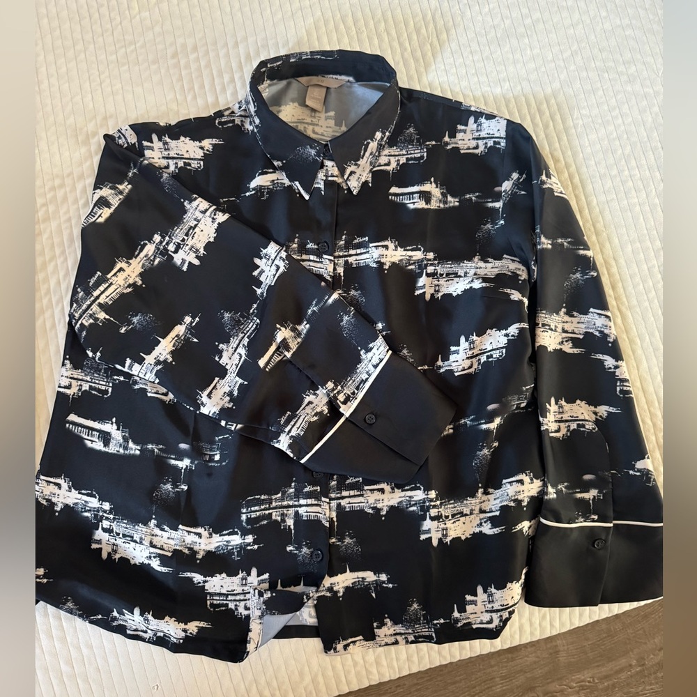 L Black & White Patterned Shirt